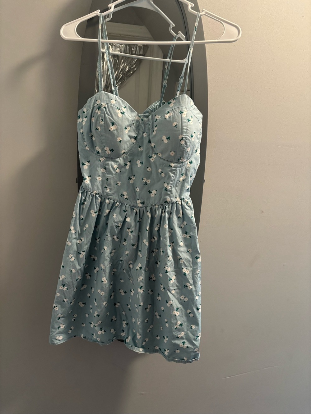 No Boundaries Light Blue Floral Mini Dress with Sweetheart Bodice